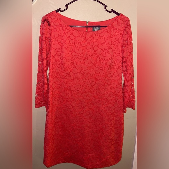 NWOT Vince Camuto Coral Lace Overlay cocktail Mini Dress size 8 ORIGINAL $180 - Picture 4 of 8